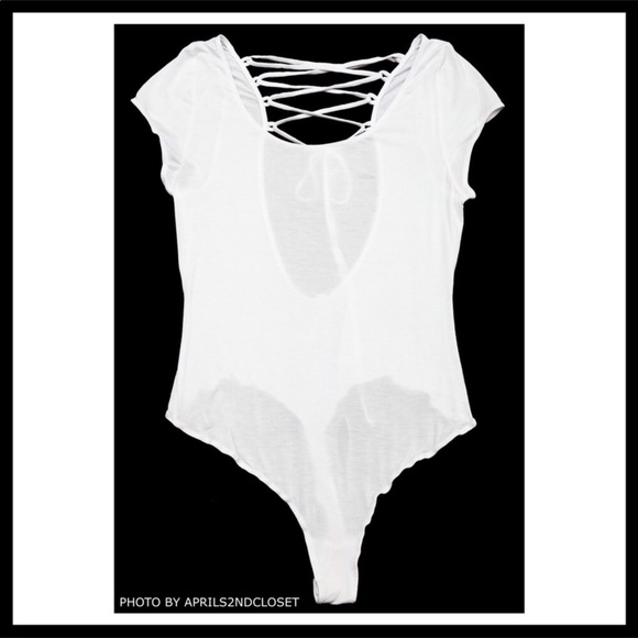 FREE PEOPLE WHITE LACEUP BACK CUTOUT BODYSUIT A3C - Picture 4 of 8